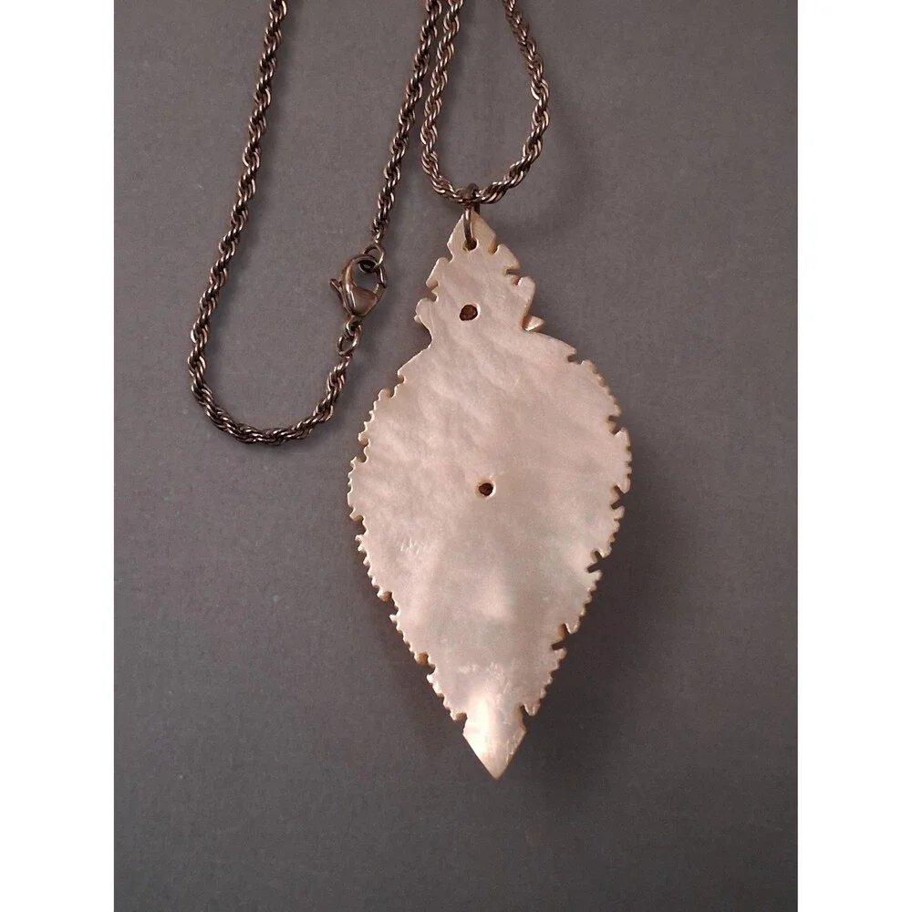 Carved Sacred Heart Necklace Mother of Pearl